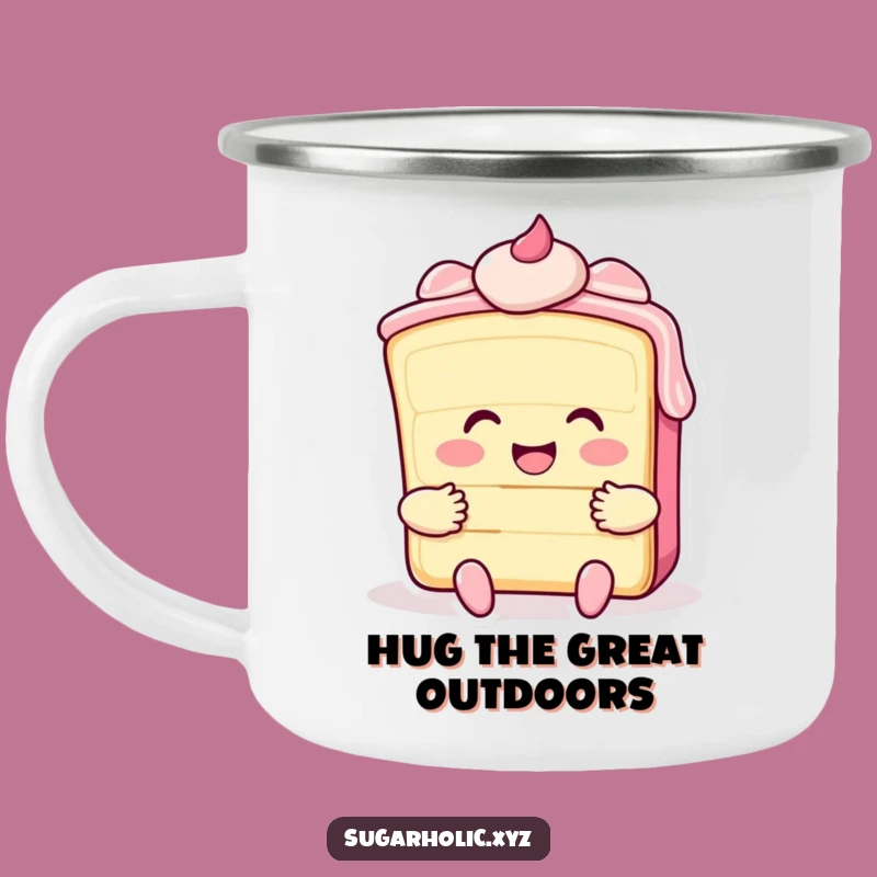 Funny Cake Hug Camping Mug - Durable Cup for Sweet Adventures