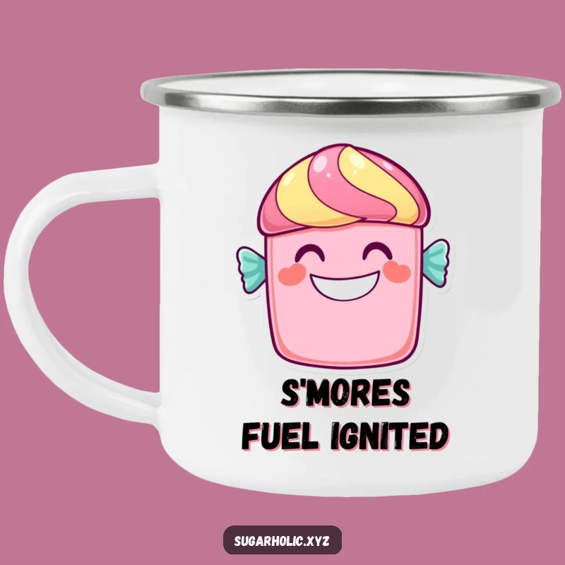 Funny Candy Bar Grin Camping Mug: Sweet Adventure Fuel, Great Gift