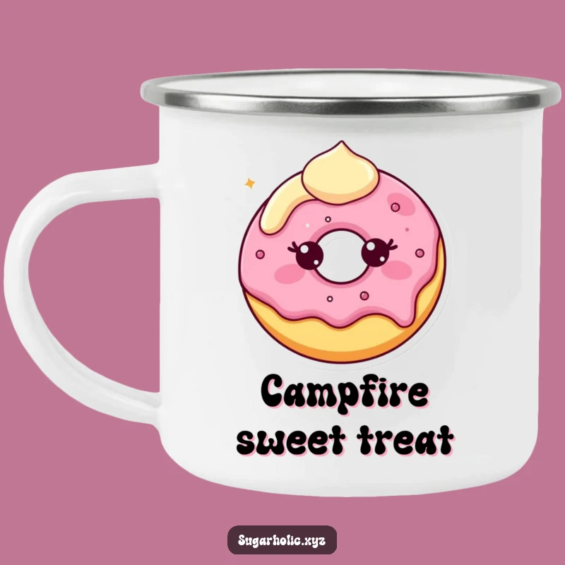 Funny Donut Smile Enamel Camping Mug: Sweet Sips Outdoors!