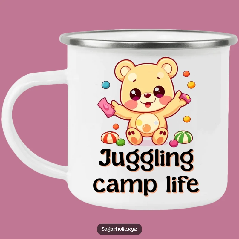 Funny Gummy Bear Juggling Camping Mug - Outdoor Candy Fun