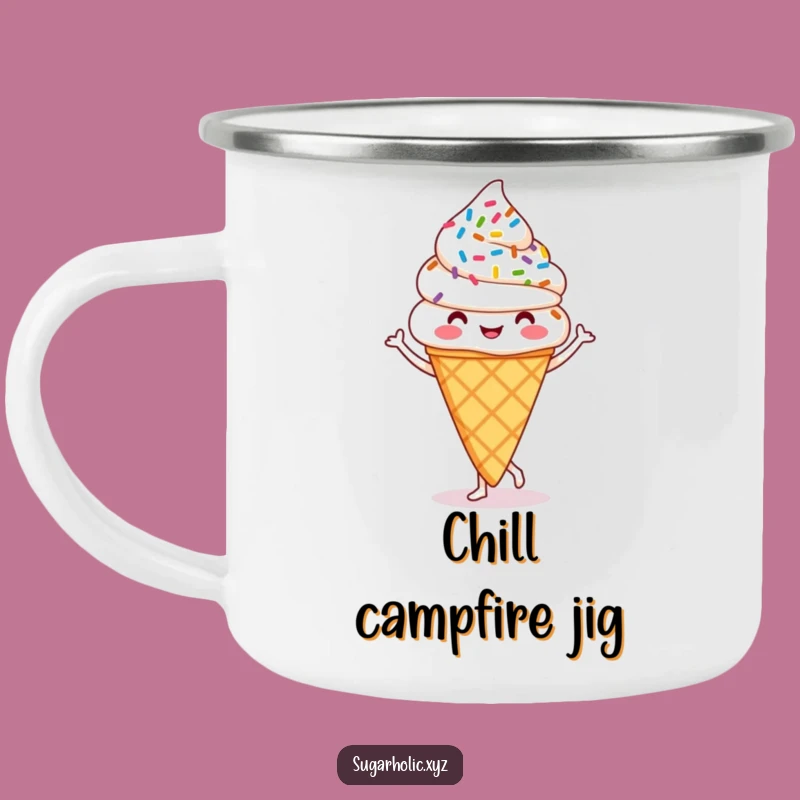 Funny Jigging Ice Cream Cone Enamel Camping Mug - Adventure Humor, Perfect Funny Gift