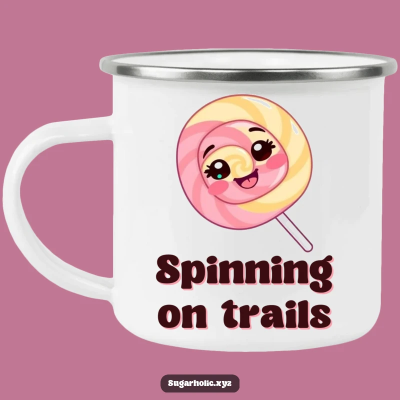 Funny Lollipop Camping Mug: Giggling Spin Enamel Mug, Hilarious Candy Gift