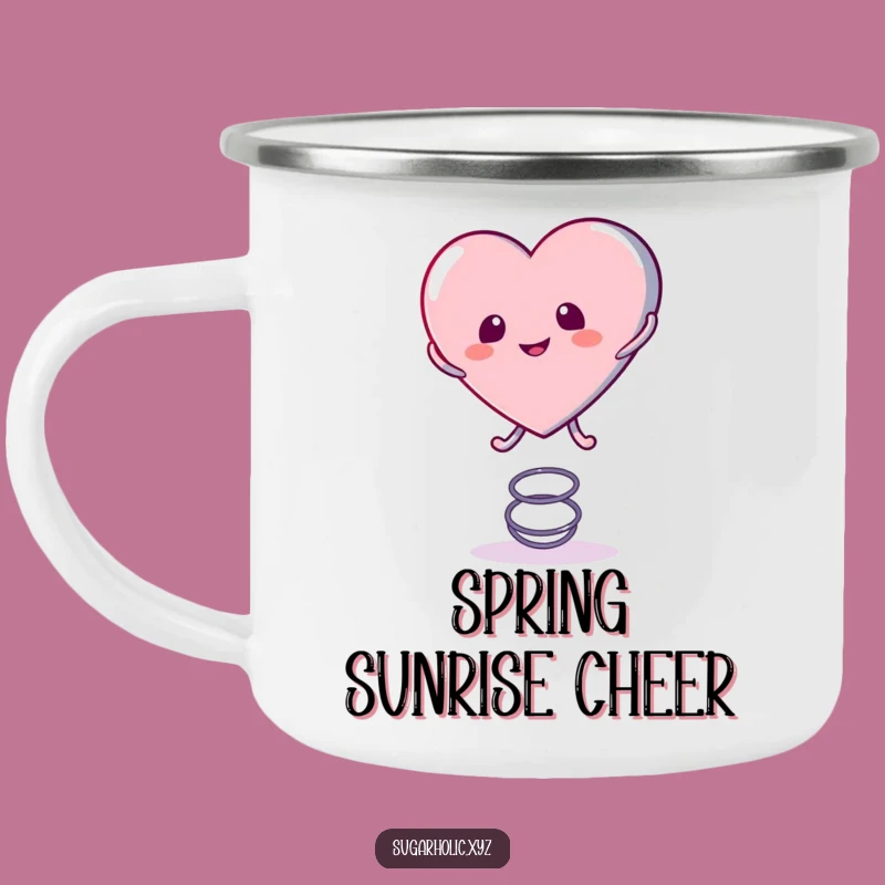 Funny Candy Heart Spring Enamel Camping Mug: Playful Sips Outdoors!