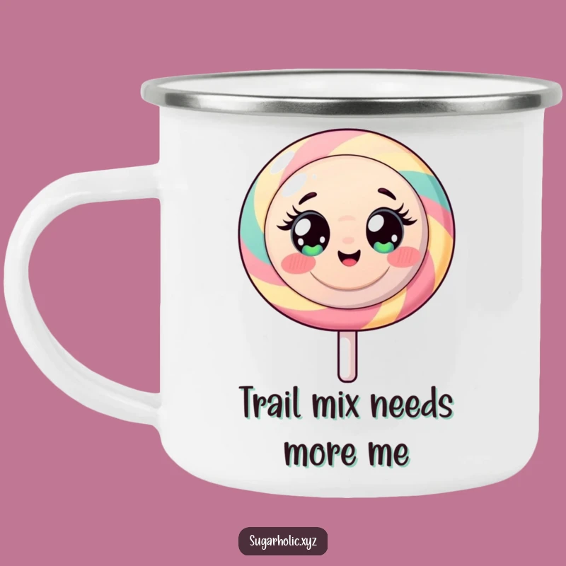 Funny Lollipop Camping Mug: Trail Adventures with Sugary Energy