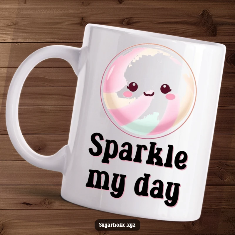 Funny Mug: A beaming piece of hard candy with a shimmering surface, exuding happiness and sparkle.