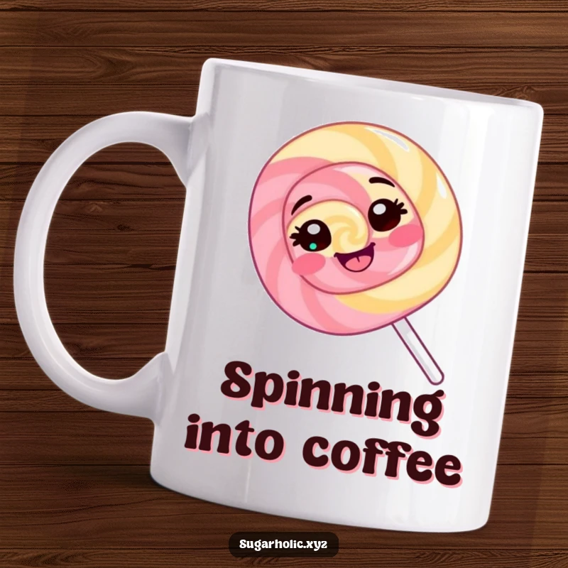 Funny Lollipop Mug: A giggling, cheerful lollipop spins happily, bringing visual fun and sweetness to your morning coffee.