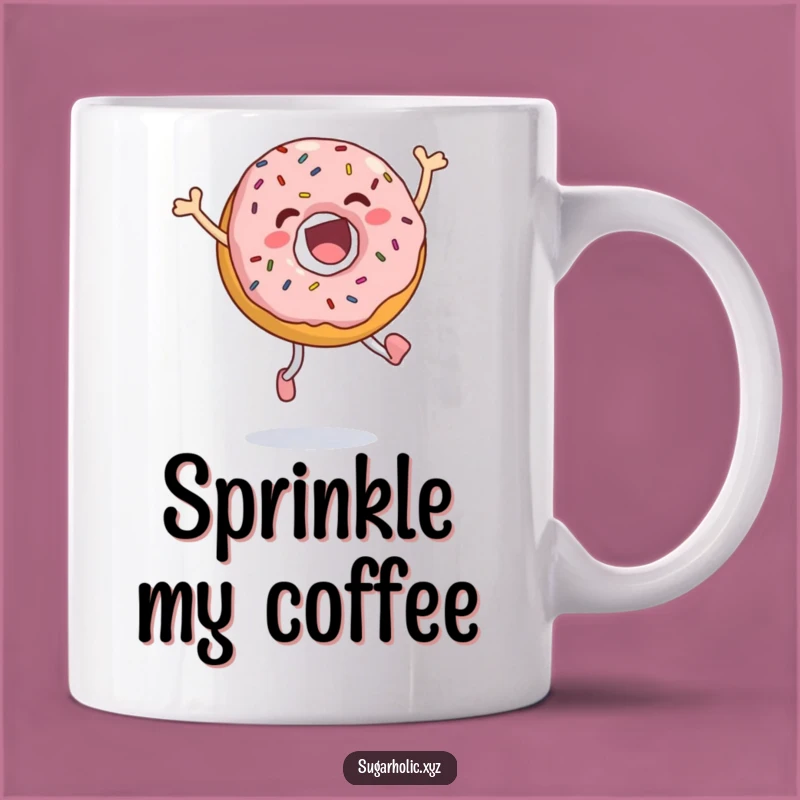 Funny Jumping Donut Mug: Sprinkled with Joy, Ecstatic Leap, Perfect Funny Gift for Doughnut Lovers