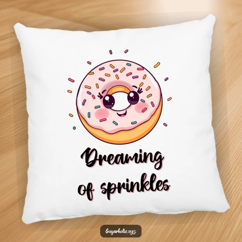Funny Pillow: Smiling donut character with a vibrant explosion of sprinkles, offering sweet comfort and happy vibes.