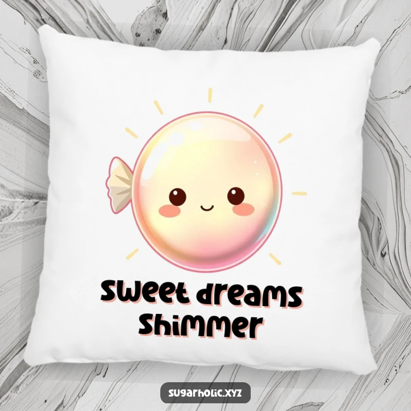 Funny pillow with a beaming, shimmering hard candy, providing soft comfort and a touch of sweet sparkle.