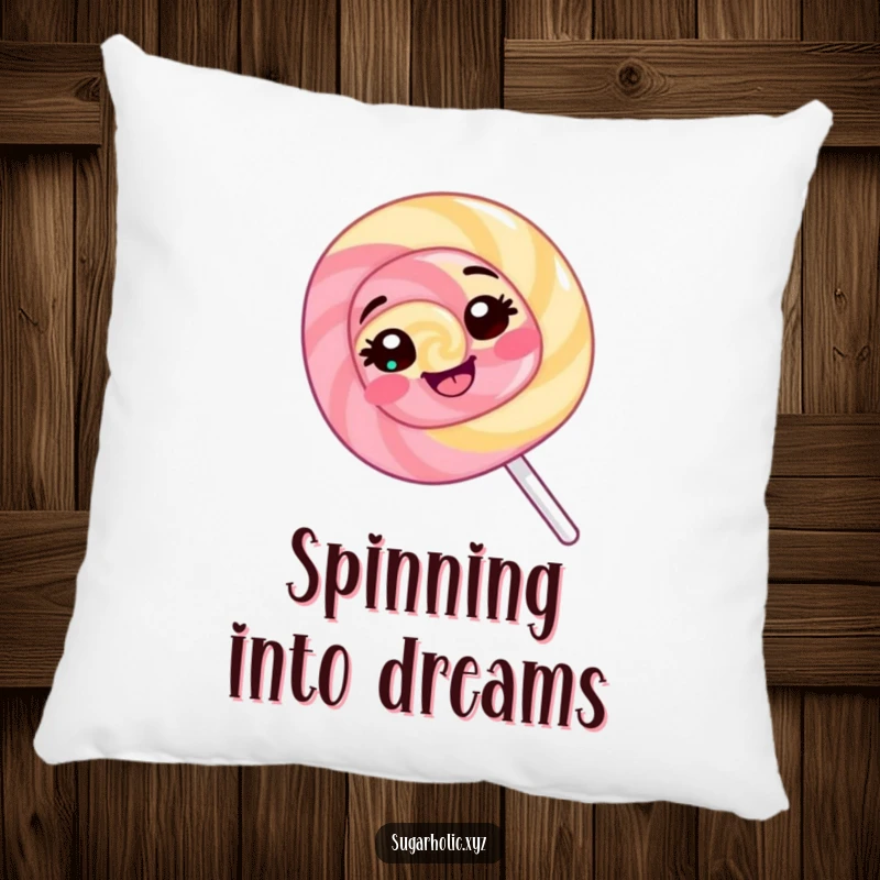 Funny Lollipop Pillow: A giggling lollipop spins joyfully, offering comfort and humor as a decorative accent pillow.