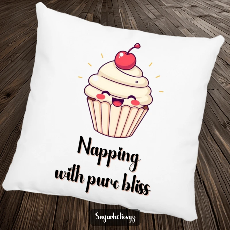 Funny cupcake pillow with a beaming cupcake character radiating pure joy. Provides comfortable seating and a touch of sweet cheer.