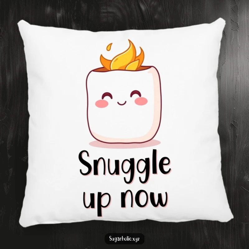 Funny Pillow: A cheerful marshmallow with a rosy blush being toasted, offering cozy comfort and a sweet decorative touch.