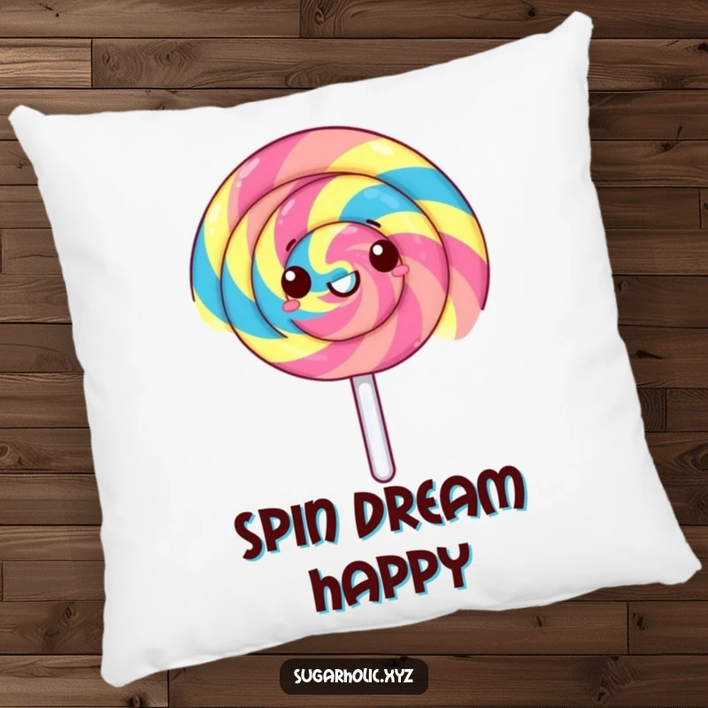 Funny lollipop pillow with a gleeful lollipop spinning rapidly with rainbow stripes. Provides comfortable seating and a burst of vibrant fun.