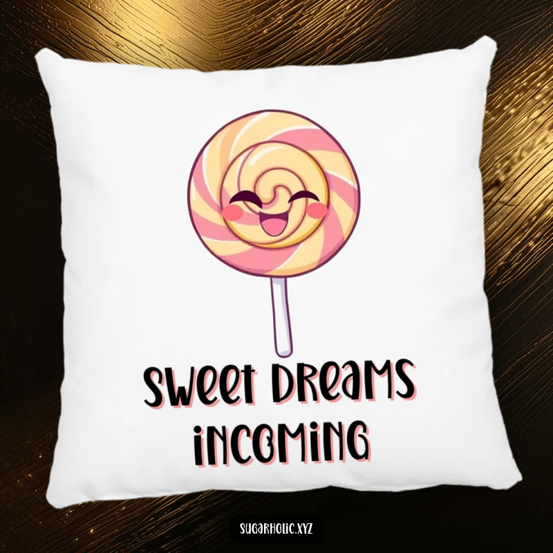 Funny pillow featuring a beaming lollipop character giving a confident wink, perfect for adding sweet comfort and a touch of playful humor.