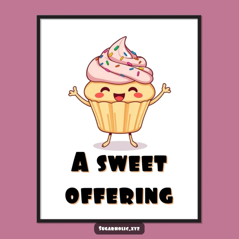 Funny Cupcake Digital Art: Joyful Bite Print, Hilarious Sprinkled Decor Download