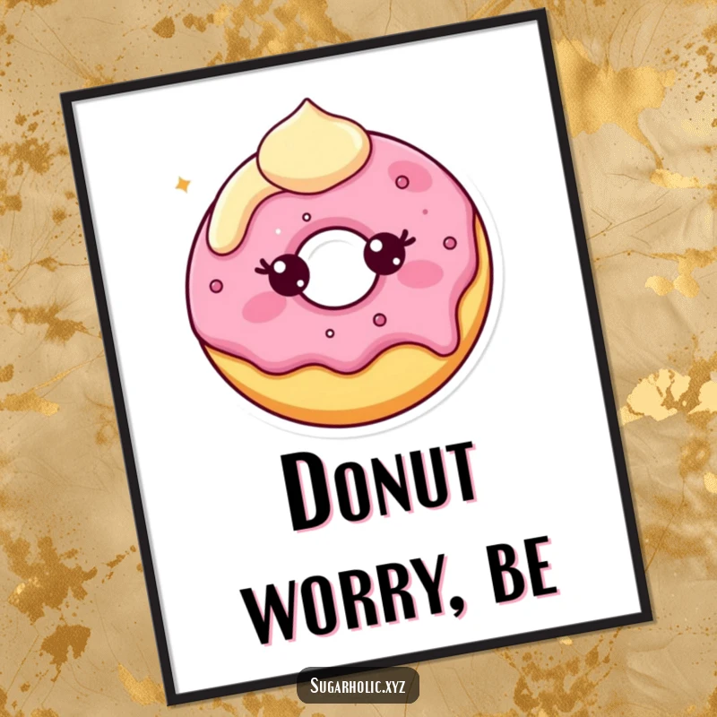 Funny Digital Art Print of a beaming donut character with slightly melting frosting, celebrating sweetness and pure, simple joy.
