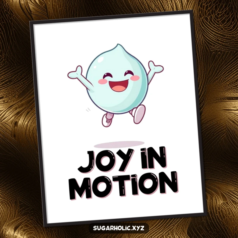 Funny Digital Art Print of a grinning candy character leaping with pure sugary excitement, ready to add joy to any space.