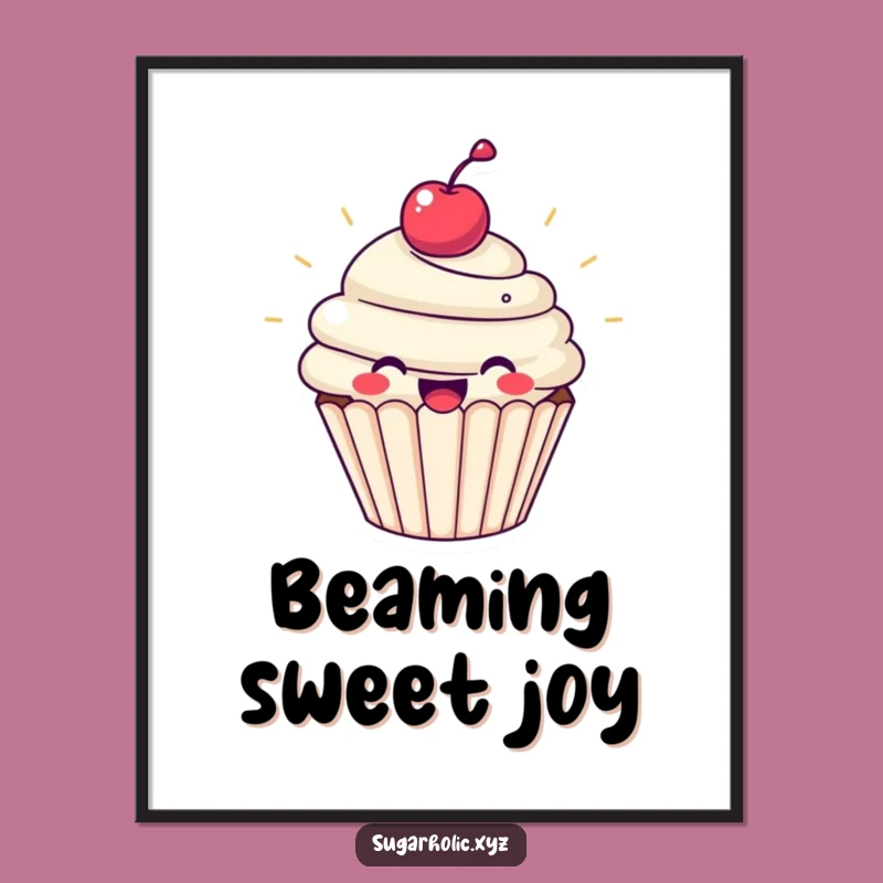 Funny Cupcake Joy Digital Art: Beaming Treat Print, Perfect Funny Gift for Walls