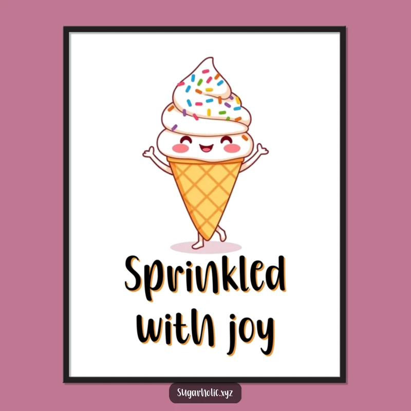 Funny Dancing Ice Cream Cone Digital Art - Instant Joyful Decor, Perfect Funny Gift