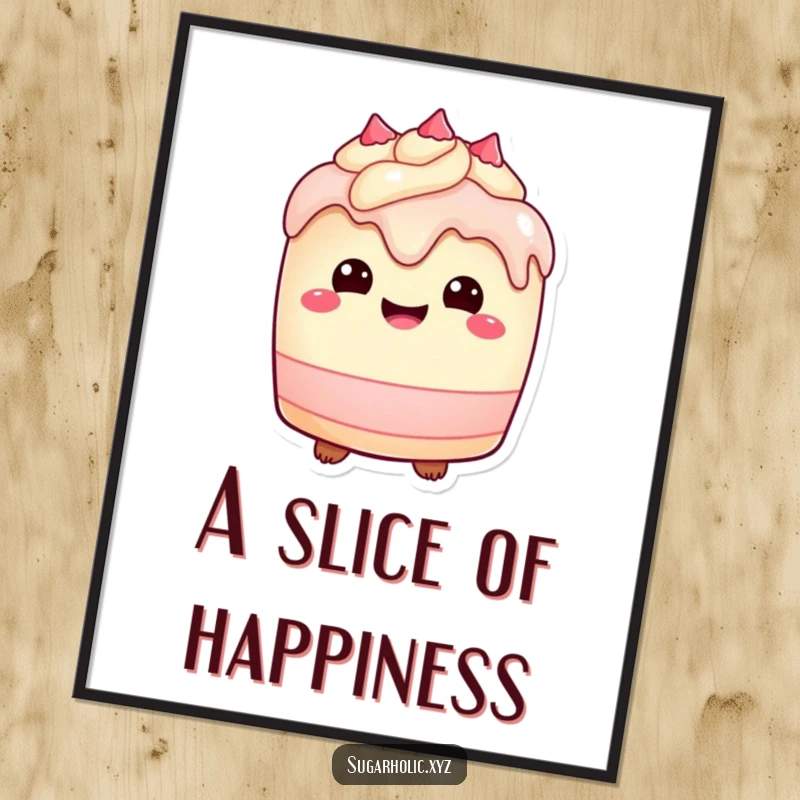 Funny Digital Art: High-quality print of a plump cake character with a delighted expression and frosting drips.