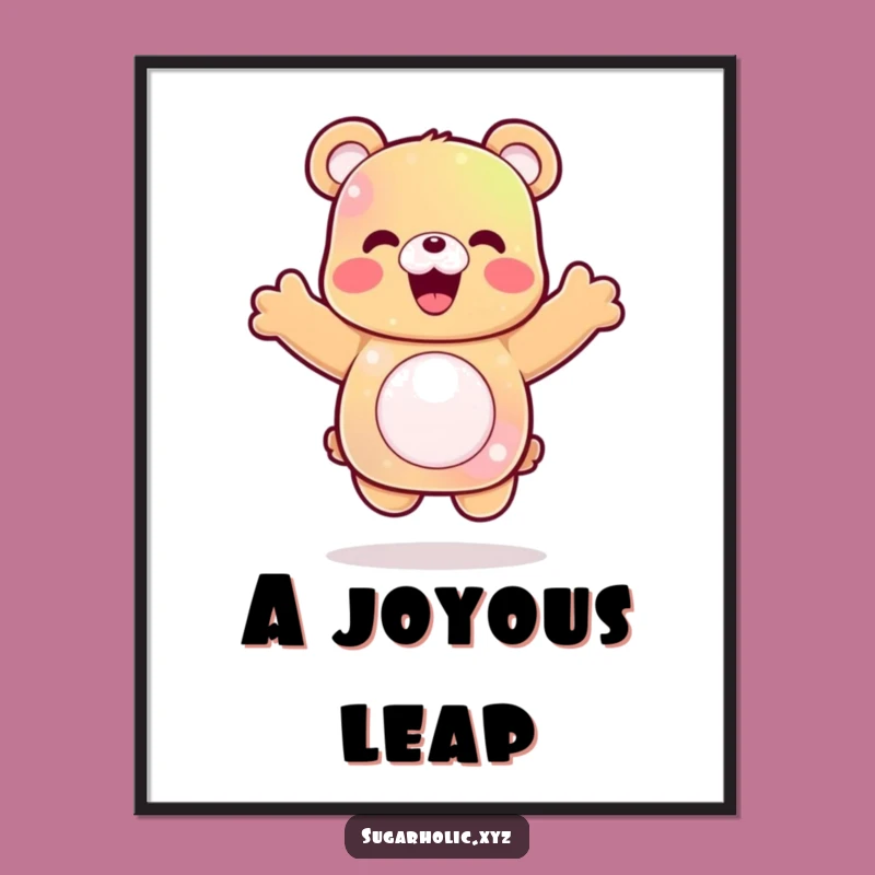 Funny Gummy Bear Jump Digital Art: Instant Joyful Wall Decor, Perfect Gift