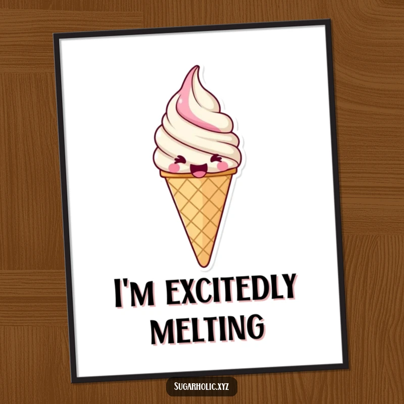 Funny jubilant ice cream cone digital art print with a swirl of pure excitement, instant sweet decor.