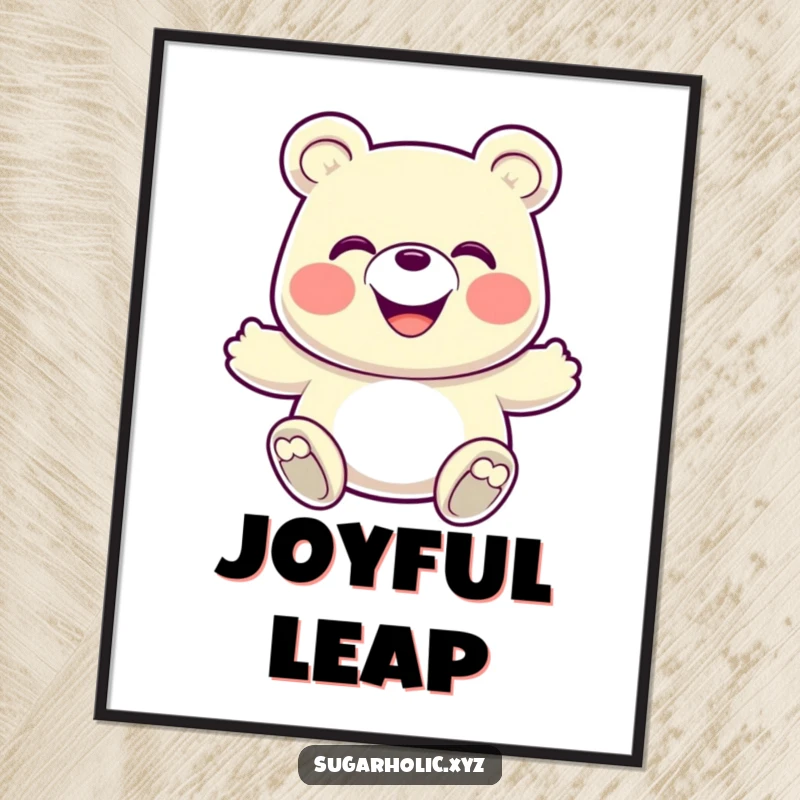 Funny Digital Art: A grinning gummy bear in an energetic bounce, bringing instant playful energy and cheer to wall decor.