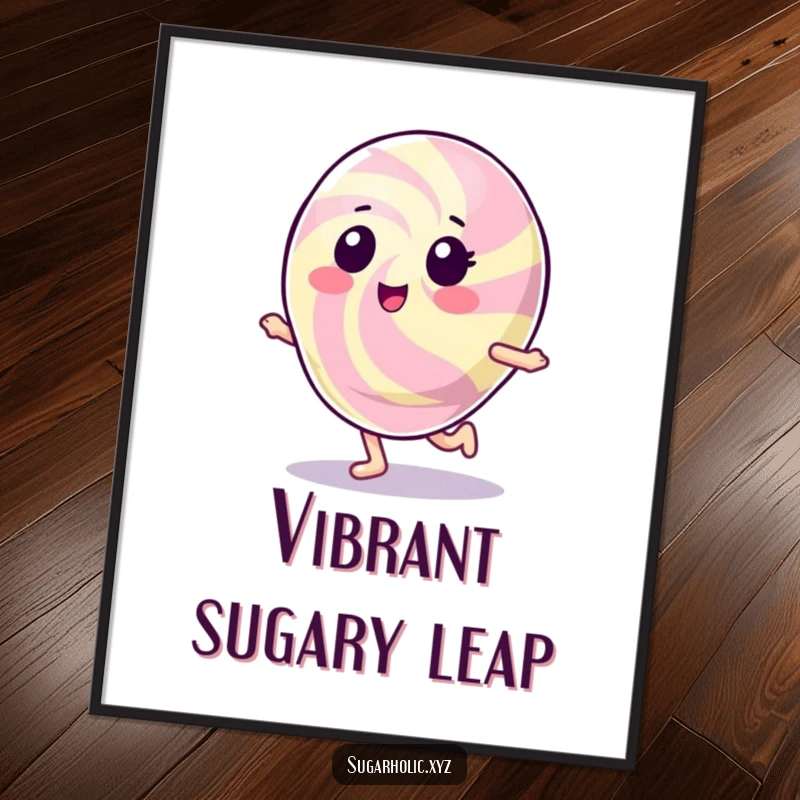 Funny Gumdrop Character Digital Art Print: A high-resolution image of a shiny, happy gumdrop character doing a small hop.