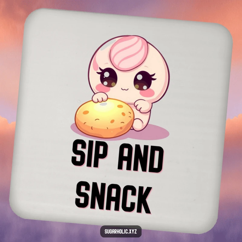 Artistic funny candy character with dazzling eyes, reaching for a luminous cookie, adding charm to tables.