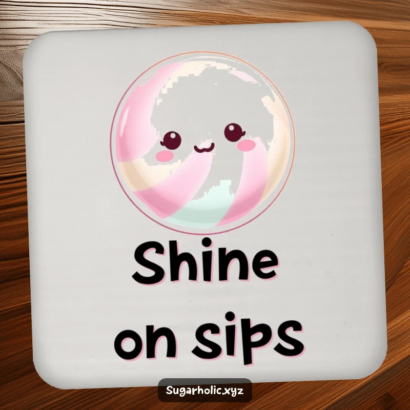 Funny Coaster: Features a beaming hard candy with a shimmering surface, offering sparkling protection and decorative flair.