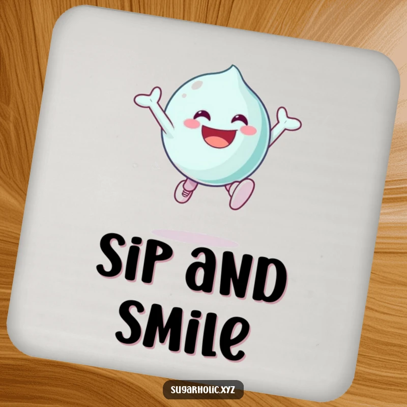 Funny Coasters featuring a grinning candy character in a dynamic leap, bringing sugary excitement and surface protection.