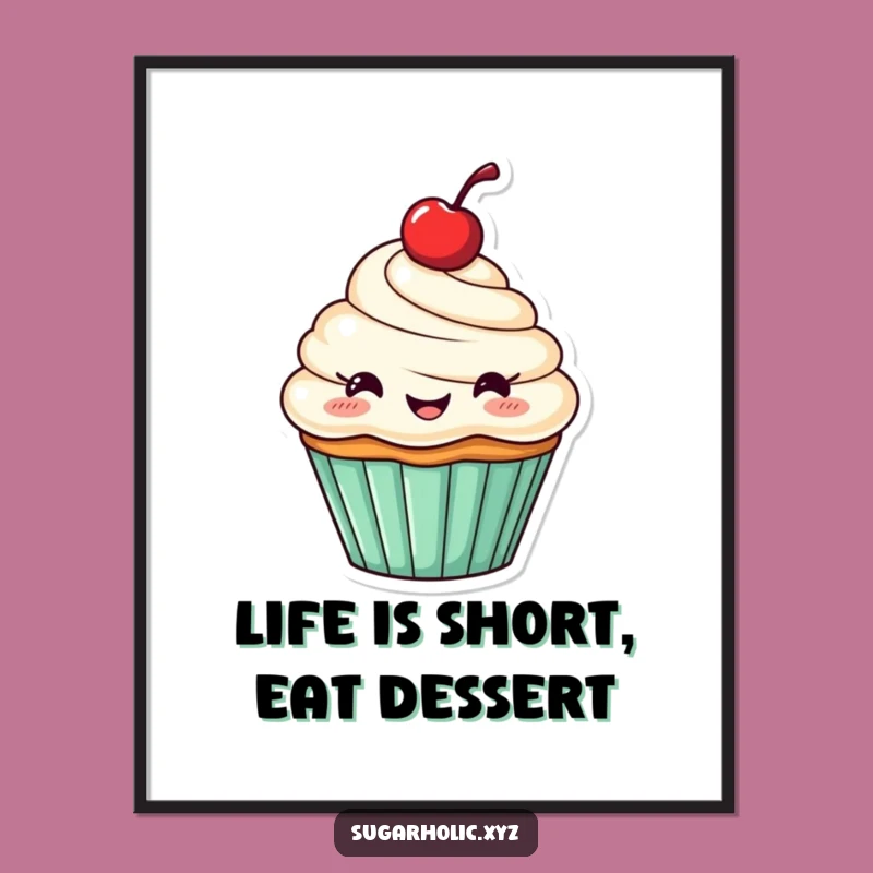 Funny Cupcake Poster: Cheerful Cherry Character Artwork for Sweet Spaces