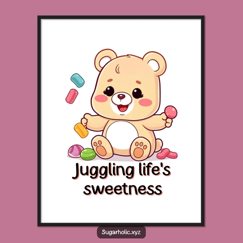 Funny Gummy Bear Juggling Candies Poster - Hilarious Wall Art for a Laugh!