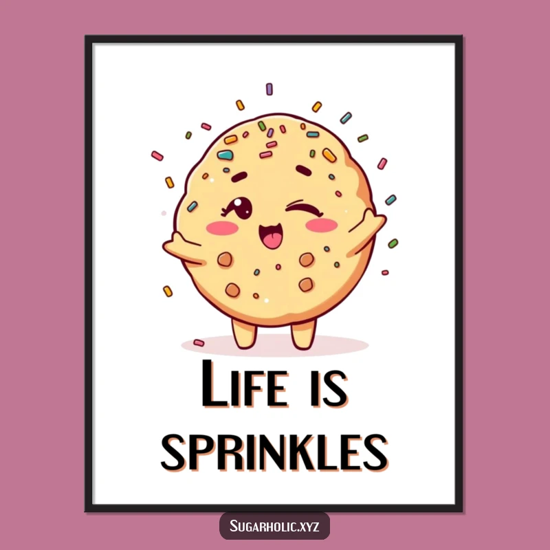Funny Winking Cookie Art Print - Sprinkle Shower Wall Decor Gift
