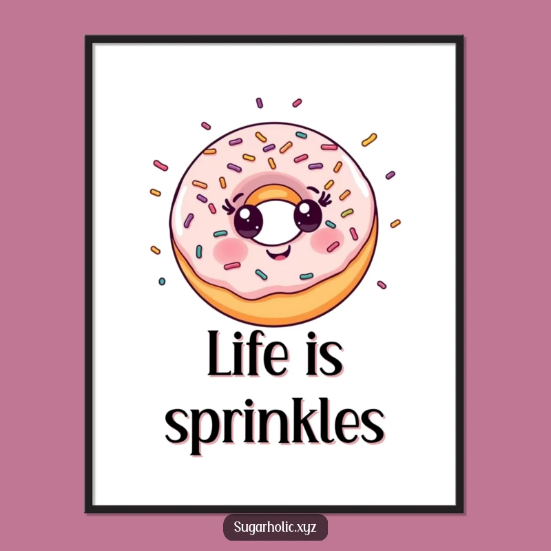 Funny Donut Sprinkle Poster: Sweet Explosion, Smiling Character Art, Ideal Funny Gift
