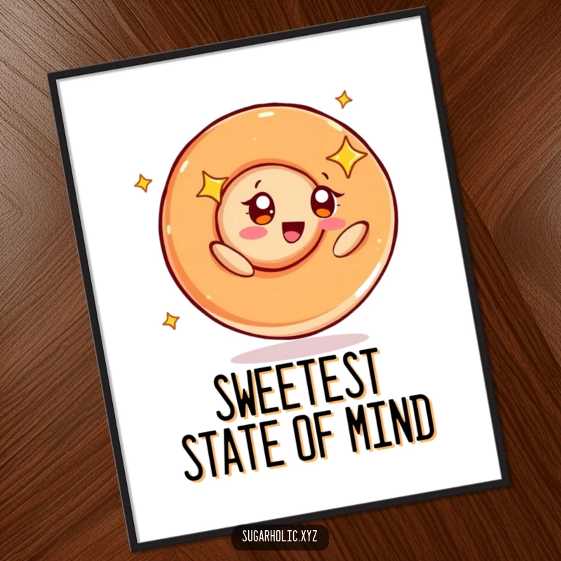 Funny poster print of a caramel swirl character spinning blissfully with wide, starry eyes, creating a vibrant, happy scene.