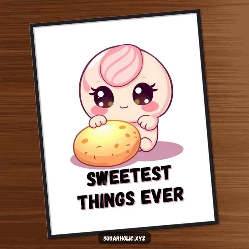 Artistic funny candy character with radiant eyes, stretching for a beautifully glowing cookie, adding charm to decor.