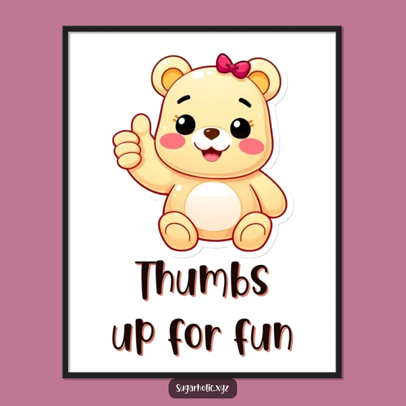 Funny Gummy Bear Thumbs Up Poster: Cheerful Character Art, Motivational Decor Gift