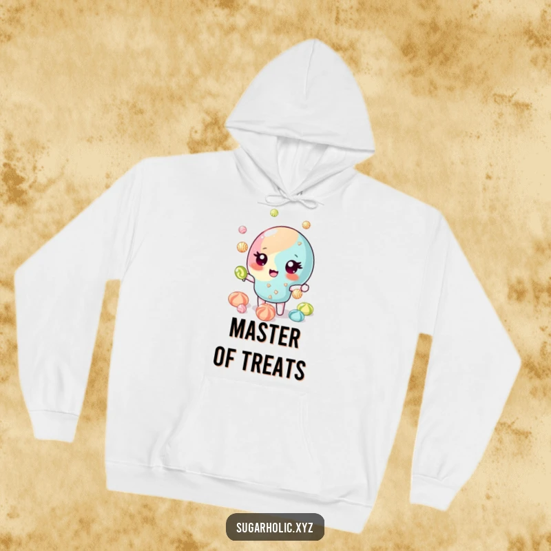 Funny Hoodie: Winking candy piece juggling glittering candies, looking charming and skilled. Great funny gift.
