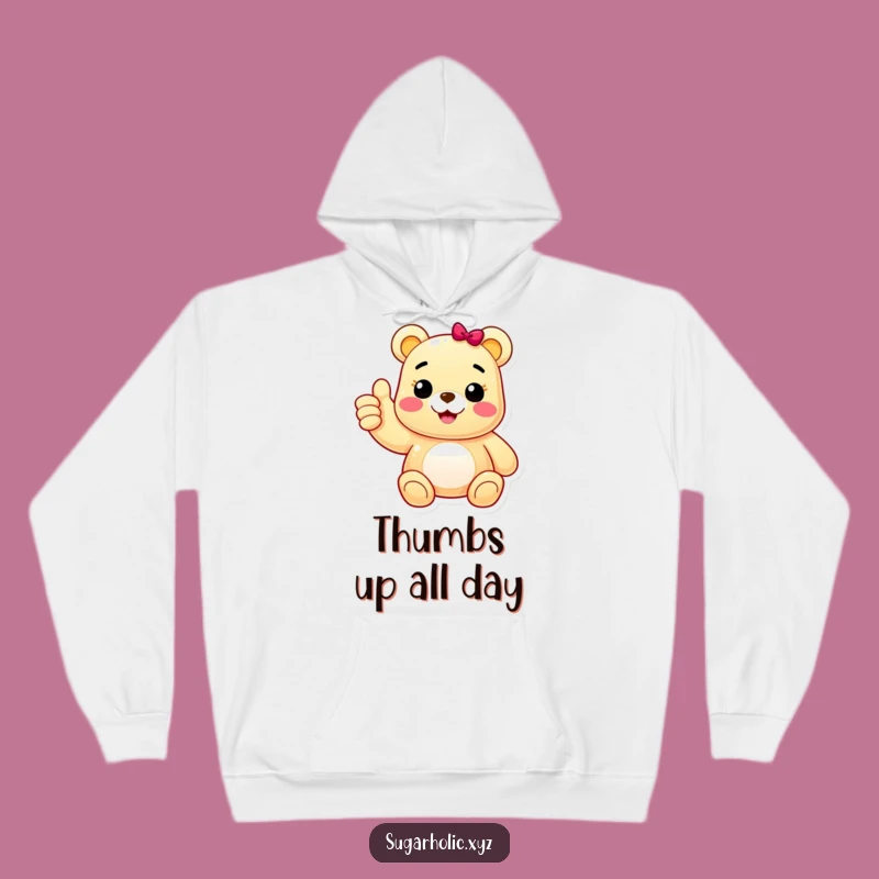 Funny Gummy Bear Thumbs Up Hoodie: Cheerful Character, Cozy Positivity Gift
