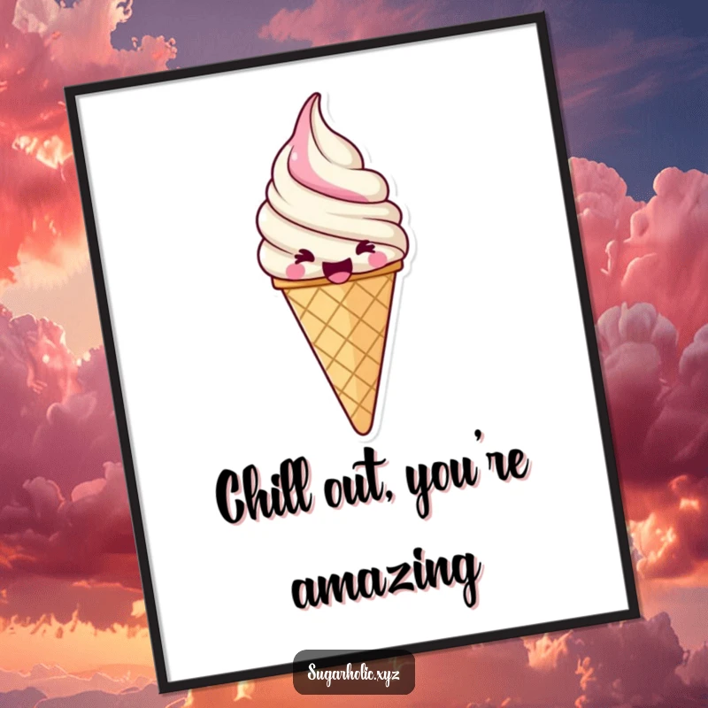 Funny Free Printable Wall Art: A jubilant ice cream cone is captured with a swirl of pure excitement.