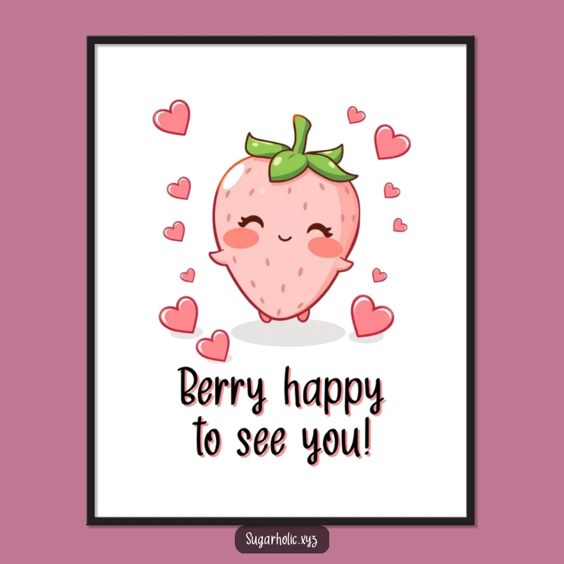 Free Printable Wall Art: Blushing Strawberry Hearts - Funny DIY Downloadable Decor