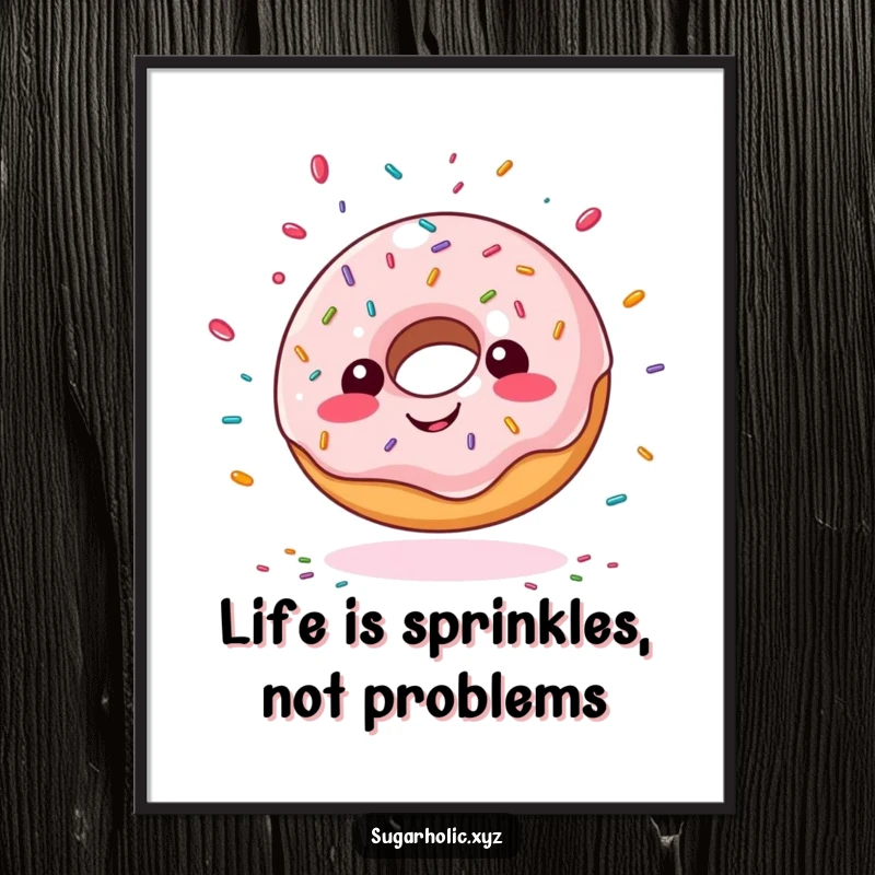 Funny Free Printable Wall Art: Giddy doughnut character with sprinkles flying everywhere, adding a burst of joy to any wall.