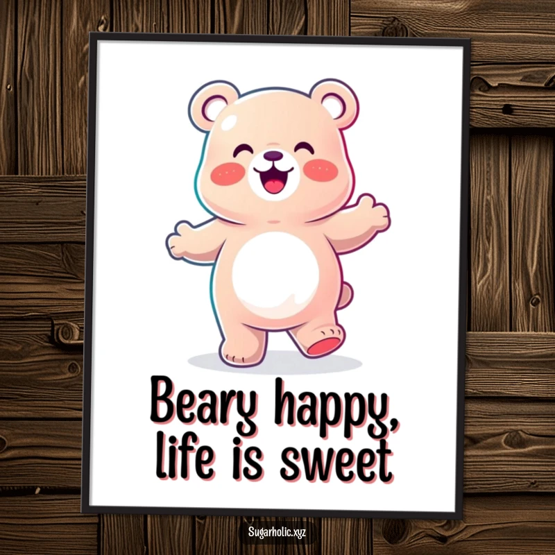 Funny Free Printable Wall Art: A happy gummy bear character in the middle of an energetic, joyful dance.