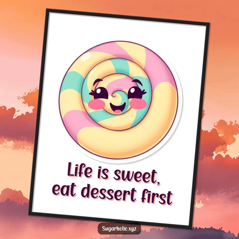Funny Free Printable Wall Art of a delighted candy swirl with a playful smile, bringing cheerful vibes to your decor.