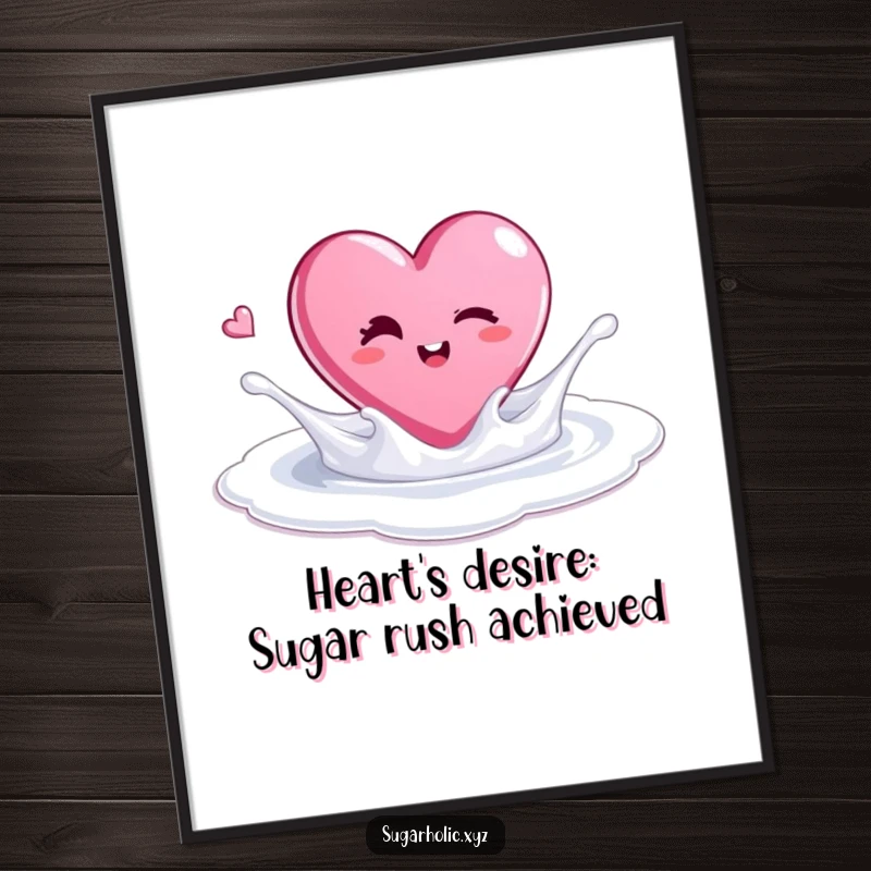 Funny Free Printable Wall Art: A candy heart winks as it splashes into a glistening pool of sugar.