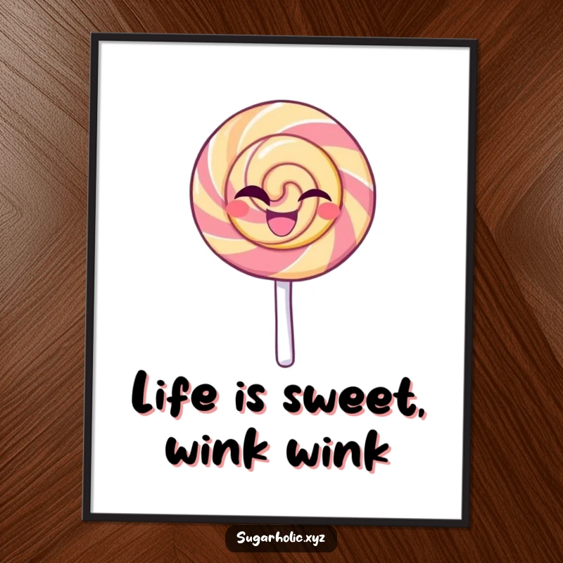Funny Free Printable Wall Art: Beaming lollipop character with a confident wink, bringing sweet, playful energy.