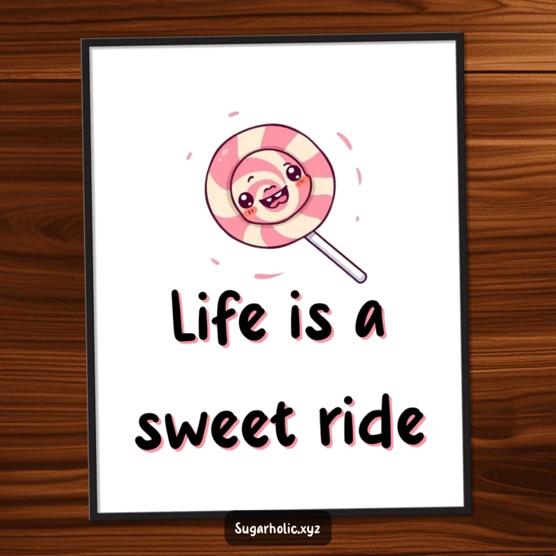 Funny Free Printable Wall Art: A cheerful lollipop character spins with immense glee, generating a captivating whirlwind of sugary sweet colors.