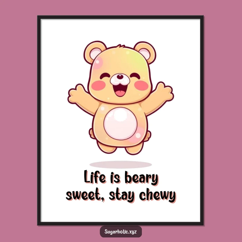 Funny Free Printable Wall Art: Gummy Bear Jump Downloadable Playful Decor