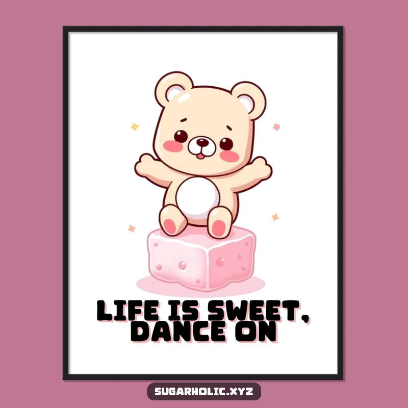 Funny Free Printable Wall Art: Gummy Bear Dancing on Sugar Cube